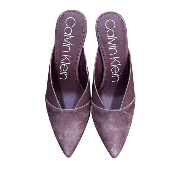 Calvin Klein "Gosha" purple lavender suede & patent leather high heel mules 10M - Picture 2 of 13